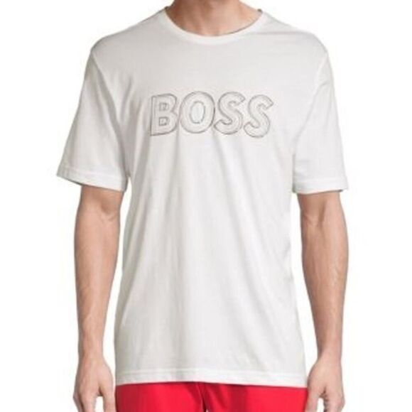 BOSS Hugo Boss Tee 1 T-shirt White Artwork Logo Graphic Size L Crewneck - Picture 4 of 15